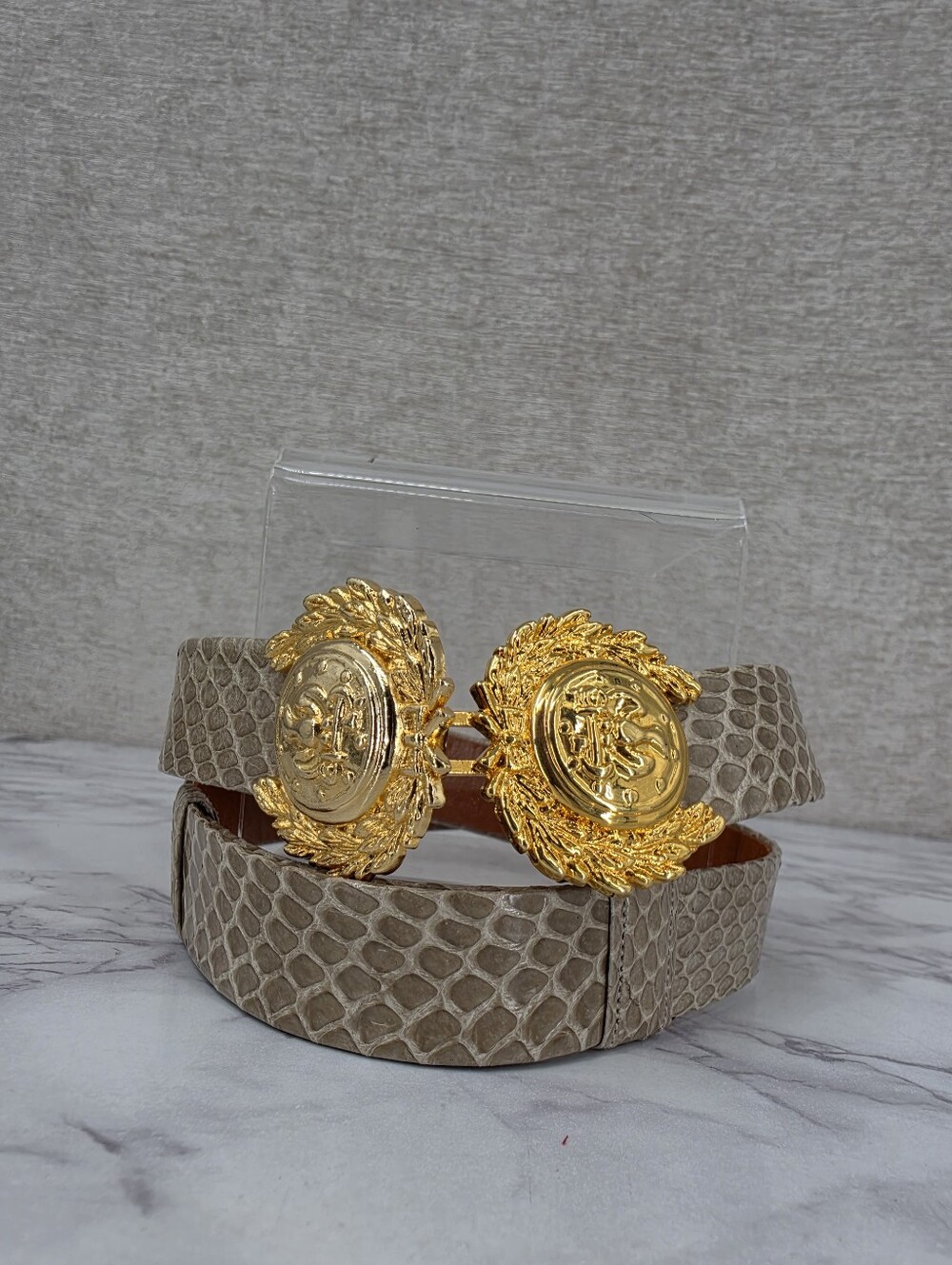 Alexis Kirk Snakeskin Belt Vintage Gold Tone Crest Buckle